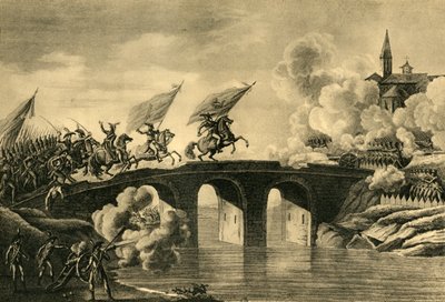 1796年11月、1921年11月、ボナパルト将軍とオージェローがアルコラで橋を襲撃した。 作： Unbekannt