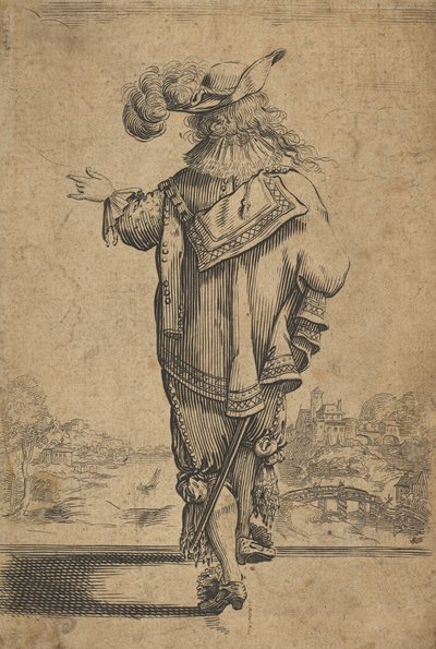 1629年以降の、風景を示す後ろから見た紳士。 作： Unbekannt
