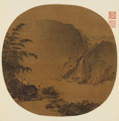 13世紀の滝を見つめる紳士。 作： Unbekannt