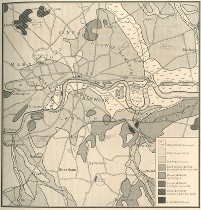 ロンドン遺跡の地質図、1908 作： Unbekannt