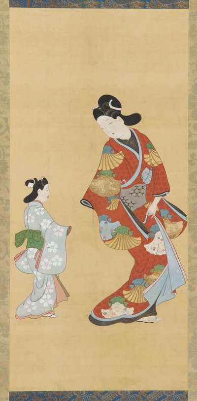 緋色と金色のドレスを着た少女と子供、1615～1868年。 作： Unbekannt