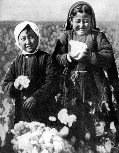 カザフスタンの綿花畑の少女、1936年 作： Unbekannt