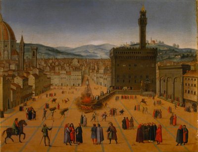 1498年のフィレンツェのシニョリーア広場でのジロラモサボナロラス処刑、17世紀初頭.. 作： Unbekannt