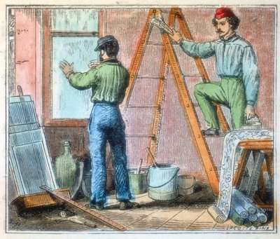 1867年、家で働くグレージャーと壁紙のハンガー 作： Unbekannt