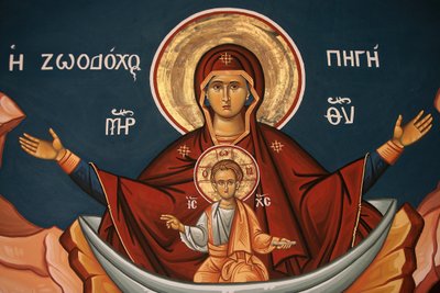 生命の井戸としてのマリアを描いたギリシャ正教のイコン Thessalonique Grece 作： Unbekannt