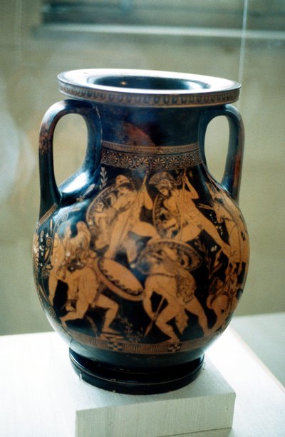 戦う戦士の姿で飾られたギリシャの花瓶 作： Unbekannt