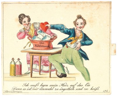 グリーティングカード。 1815年以降は怖すぎて暑すぎるので、心を氷の上で休まなければなりません. 作： Unbekannt