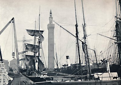 グリムスビー-ドックの眺め、油圧タワー、1895年 作： Unbekannt