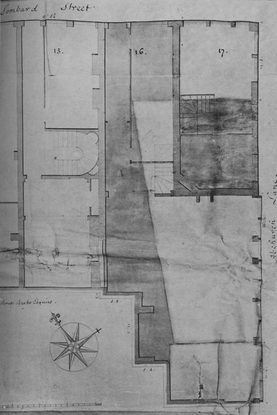 1773、1928年のロイズコーヒーハウス第16号ロンバードストリートの平面図 作： Unbekannt