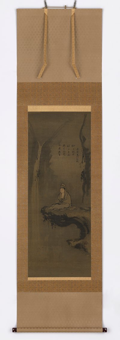 観音、白衣、張り出した岩の上に座る、室町時代、15世紀. 作： Unbekannt
