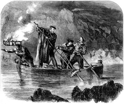 1860年から61年のカプレーラ沖で夜に魚を投げるギセップガリバルディ 作： Unbekannt