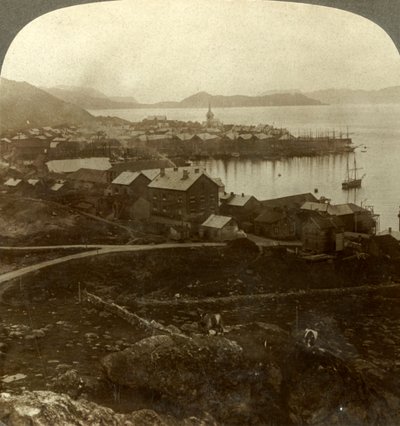 ハンマーフェスト。世界最北端の町-5月13日から7月29日まで日没なし、ノルウェー、c1905。 作： Unbekannt