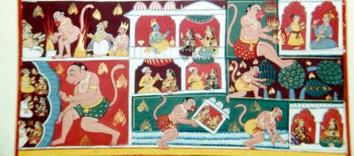 ハヌマーン、猿の悪魔、男性の間でいたずらを引き起こす、c1730 作： Unbekannt