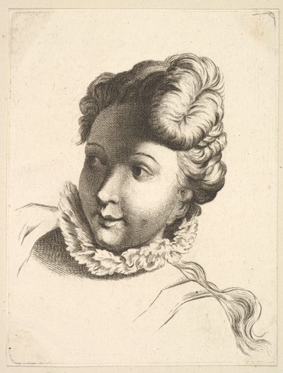 18世紀、Livre deTêtesGravéesdapres F. Boucher et ...のラフを着た女性の頭。 作： Unbekannt
