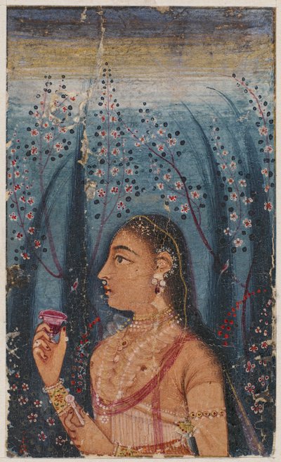 開花した茎に囲まれた若い女性の頭 c. 1620年。 作： Unbekannt