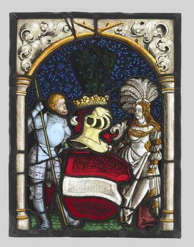 オーストリアの大公の腕を持つ騎士と女性を描いた紋章パネルc。 1515。 作： Unbekannt