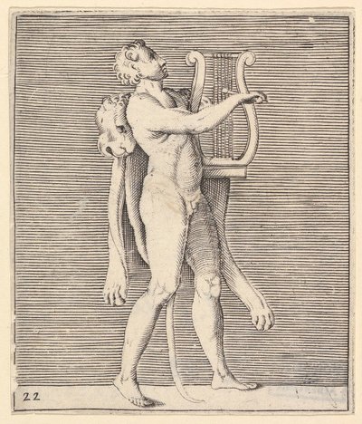 竪琴を演奏するヘラクレス、ライオンの皮を肩に掛け、ca。 1599-1622。 作： Unbekannt