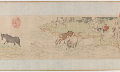 川を渡る馬と花婿、元または明王朝初期、14世紀。 作： Unbekannt