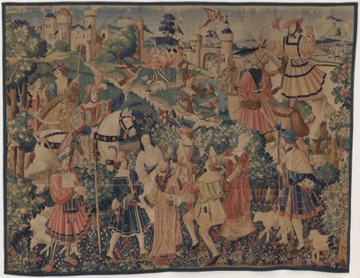 バグパイプ奏者とダンサーによる狩猟と牧歌的なシーンc。 1510年。 作： Unbekannt