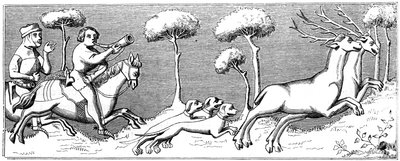 犬と一緒に鹿を狩る、14世紀1849 作： Unbekannt