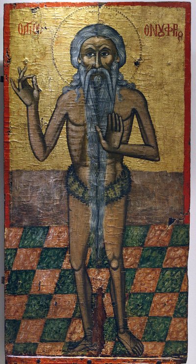 ペドゥラスのビザンチン博物館のイコン：聖オノウフリオス（17世紀）、20150510、キプロス、ペドゥラス 作： Unbekannt