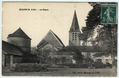 イル・ド・フランス、セーヌ・エ・マルヌ (77), オズエ・ル・レポ (Ozouer le Repos): サン・トーバン教会の外観 - 1908年の絵葉書 作： Unbekannt