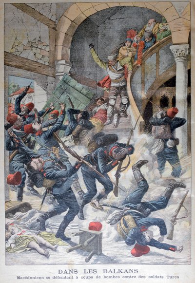 バルカン半島：マケドニア人はトルコの兵士に対して爆弾で身を守った、1903 作： Unbekannt