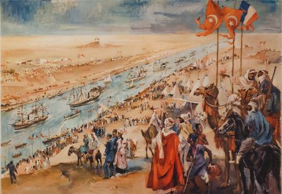 1869 年 11 月 17 日、ポートサイドでのスエズ運河の開通式。 作： Unbekannt