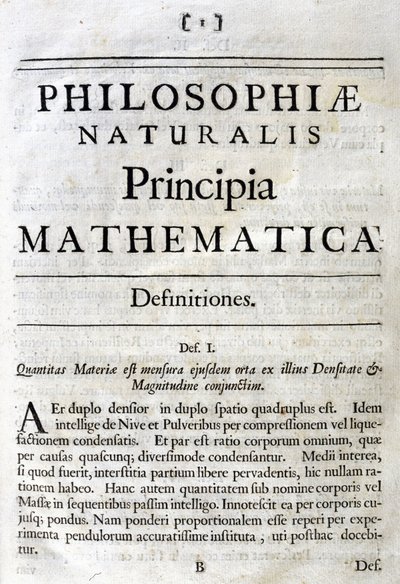 ニュートンの「Principia Mathematica」のタイトルページの内側。 作： Unbekannt