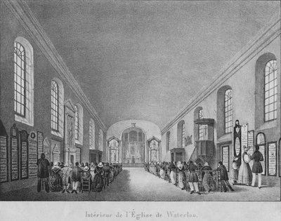 Eglise de Waterloo、c1830のインテリア 作： Unbekannt