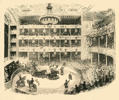 1843年、1878年のアストリーズ円形劇場の内部。 作： Unbekannt