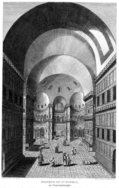 アヤソフィアの内部、コンスタンティノープル、彫刻、1815 作： Unbekannt
