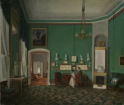 エンフィレードのあるインテリア、1830年代 作： Unbekannt