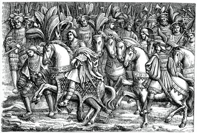 金の布地に関するフランシス1世とヘンリー8世のインタビュー、1520年、1870年 作： Unbekannt