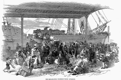 ウォータールードック、リバプール、1850年にアメリカに着陸するアイルランドの移民 作： Unbekannt
