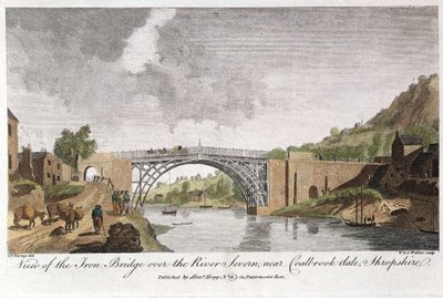 イギリス、コールブルックデールのアイアンブリッジにあるセヴァーンを横切るアイアンブリッジ、1779年に建設 作： Unbekannt