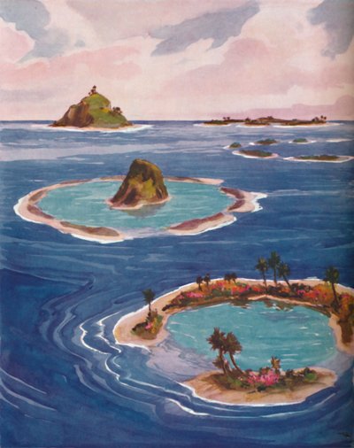 小さな海洋生物によって形成された島々、1935 作： Unbekannt