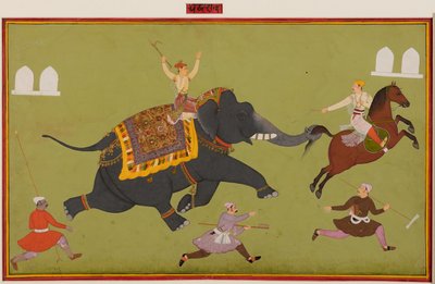 Jai Singhs象のパクラオ、びっくりして尾で馬を捕まえたc。 1680 作： Unbekannt