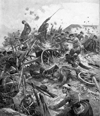 ロシア軍の砦を襲撃する日本軍、日露戦争、1904年〜5月 作： Unbekannt