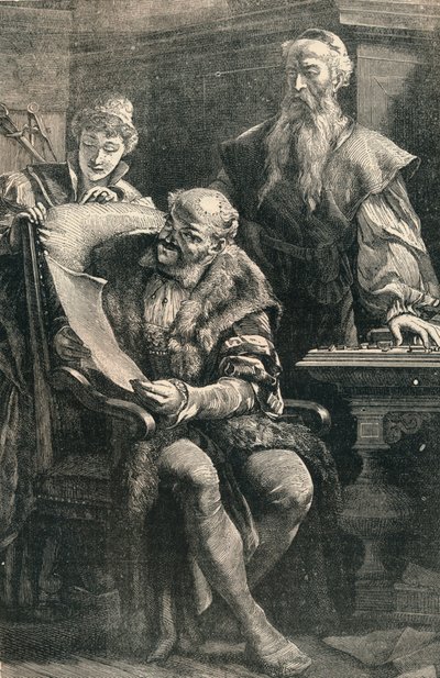 ファウストへの最初の印刷された本の一部を示すジョングーテンベルク、14世紀、c1910 作： Unbekannt