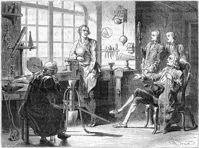 ジョセフブラックがグラスゴーのワークショップでジェームズワットを訪問、c1760 c1879 作： Unbekannt