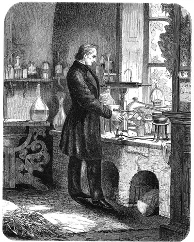 19世紀半ばに研究室で働いていたドイツの化学者、Justus von Liebig氏c1885 作： Unbekannt