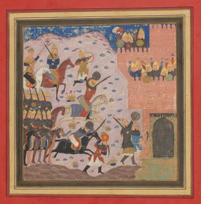 Kai Khusrau、Gudarz、および Giv が悪魔の要塞、Bahman を攻略する ...、ca. 1430-4 作： Unbekannt