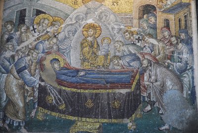 Kariye Camii (St Sauveur In Chora church) のフレスコ画。ドミション（マリアの死）、イスタンブール、トルコ 作： Unbekannt