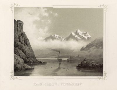 フィンマルクのコーフィヨルド（Kåfjord）。図版はAsbjørnsen, P.Chr.の著書『Norway represented by drawings』から引用したもので、Chr. Tønsberg社から出版された（Norway 1848年）。 作： Unbekannt