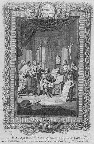 アルフレッド大王、法典を制定し、王国を郡に分割、c1787 作： Unbekannt