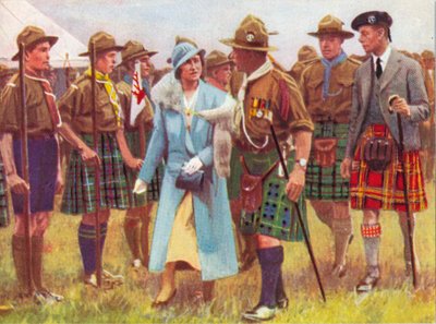 ジョージ6世王とエリザベス女王がスカイ島c1935のポートリーで偵察兵を視察 作： Unbekannt