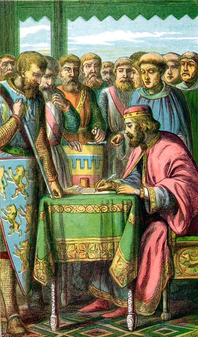 1215年6月15日、サリー州ラニーミードでマグナカルタに署名するジョン王 作： Unbekannt