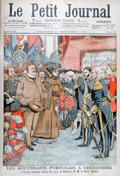 ポルトガルの王と女王、トッカード提督、1904年に花を贈呈 作： Unbekannt