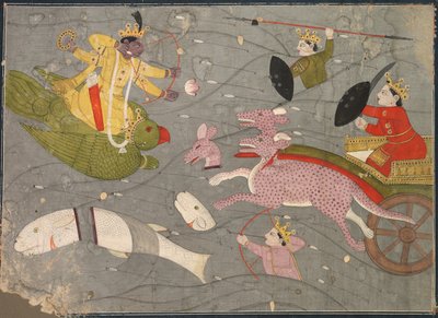 クリシュナの戦いVanasuras Sons：クリシュナリラのAniruddha Ushaセクションのシーン、c。 1840。 作： Unbekannt